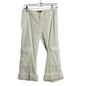 Theory Pants 4 White Linen Blend Resort Cargo Crop Cuffed Pockets Potter TS